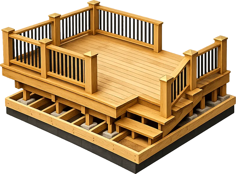 Isometric illustration of decks & porches work on a Greater Boston home
