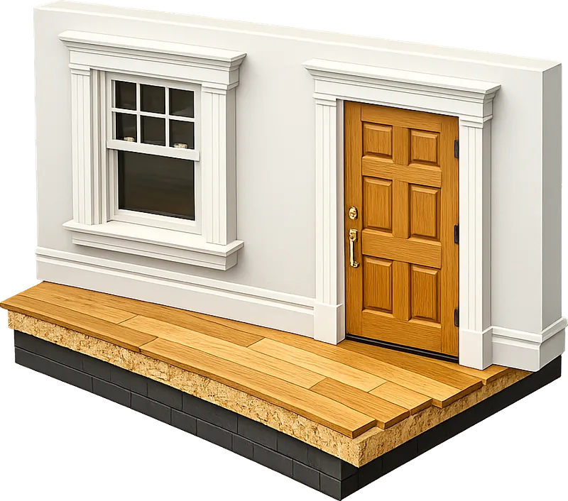 Isometric illustration of windows & doors work on a Greater Boston home