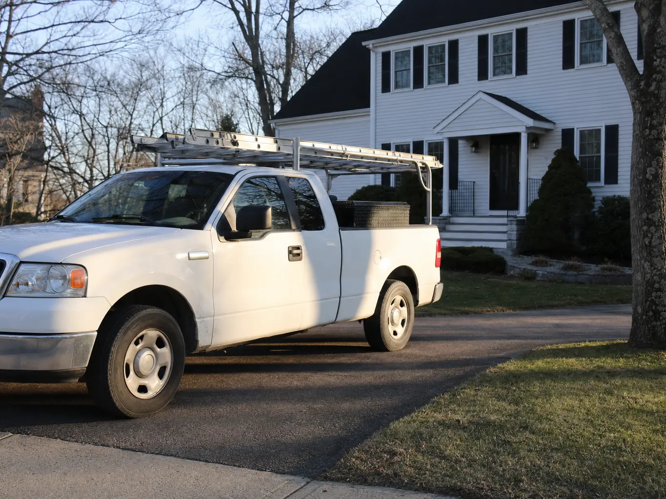 Vanguard Construction Group truck at a job site in Massachusetts