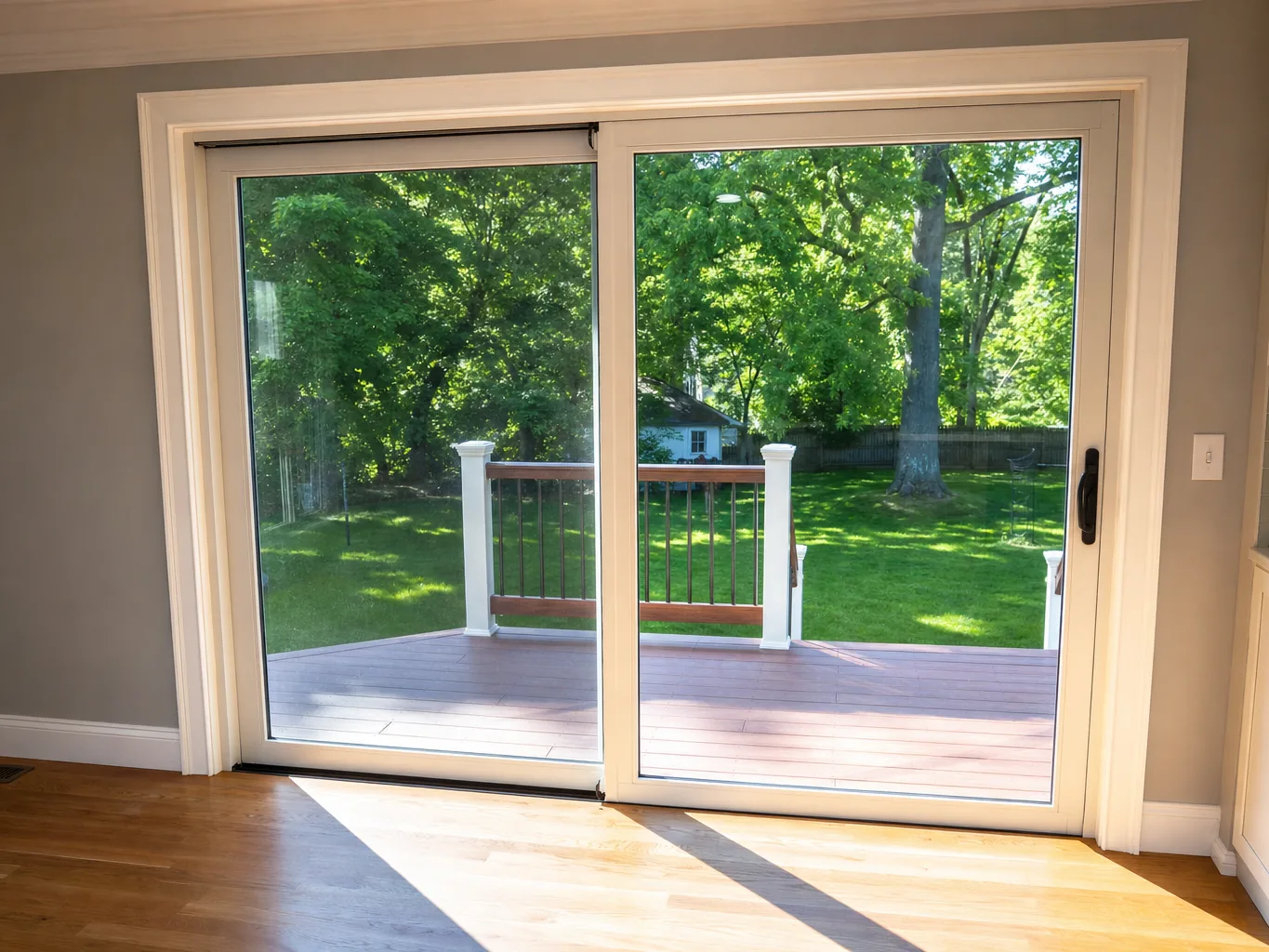 New sliding glass patio doors seen from inside