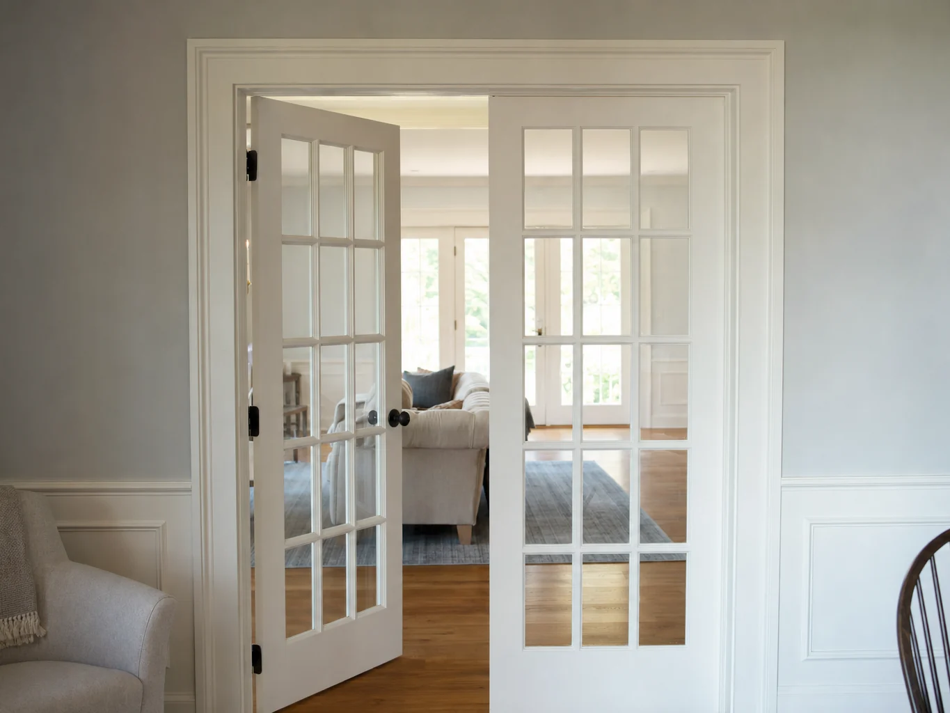 Interior French doors with divided glass panes